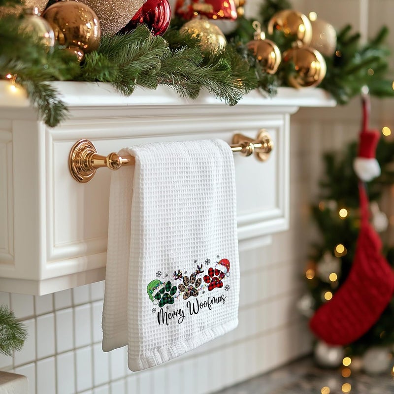 BitKan Christmas Dog Hand Towels for Bathroom - Merry Woofmas Kitchen Decorative Towel for Kitchen Decor, Leopard Print Puppy Paw Xmas Bathroom Decor, Dog Lover Gifts for Women - Image 4